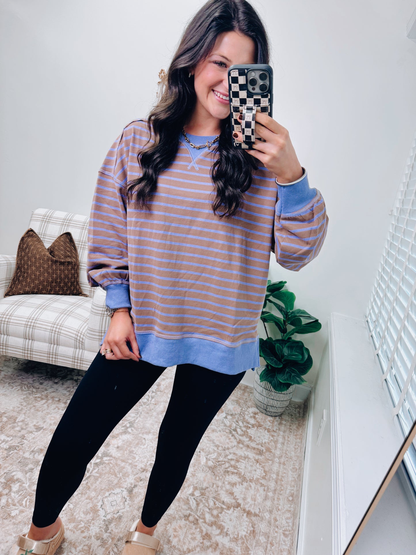 DOORBUSTER Comfy Casual Stripe Pullover - Mocha