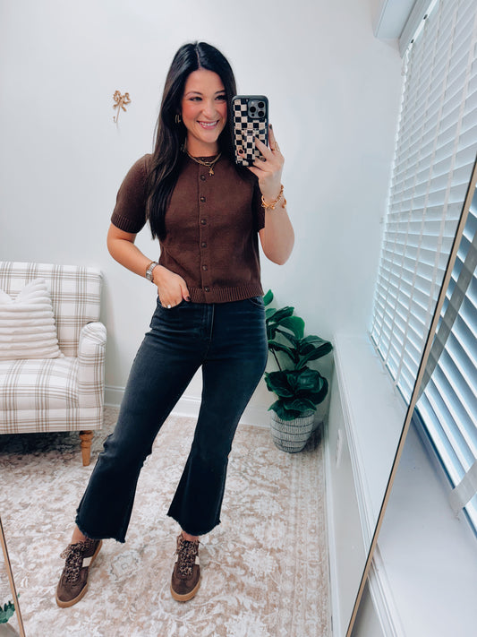 Nova Button Sweater Top - Brown
