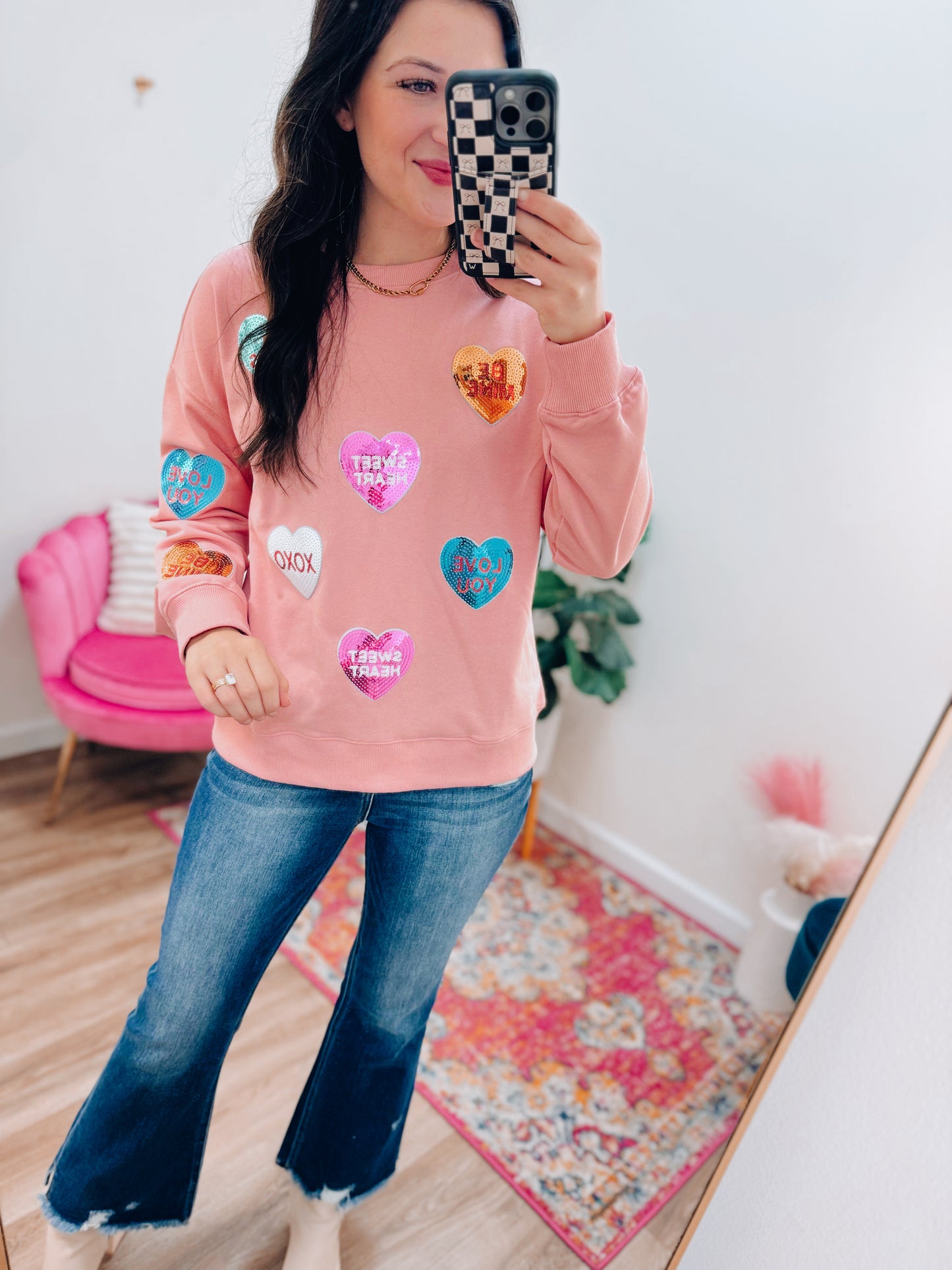 Candy Heart Sequin Crewneck