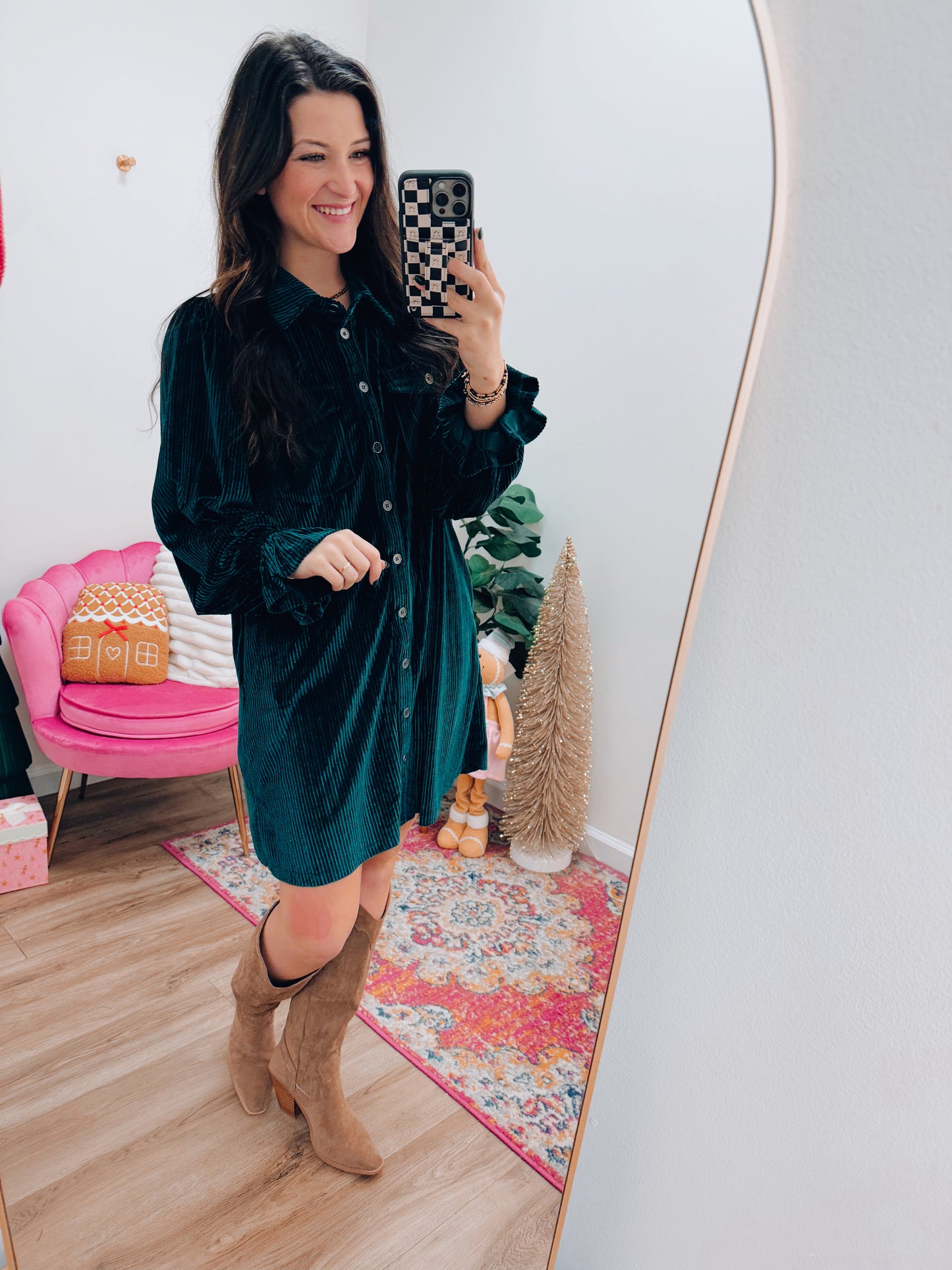 CURVY Velvet Glam Corded Button Mini Dress