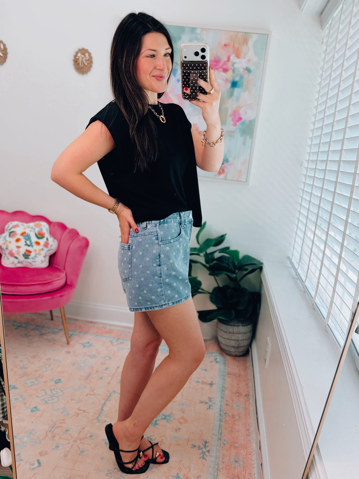 Polka Dot Denim Shorts