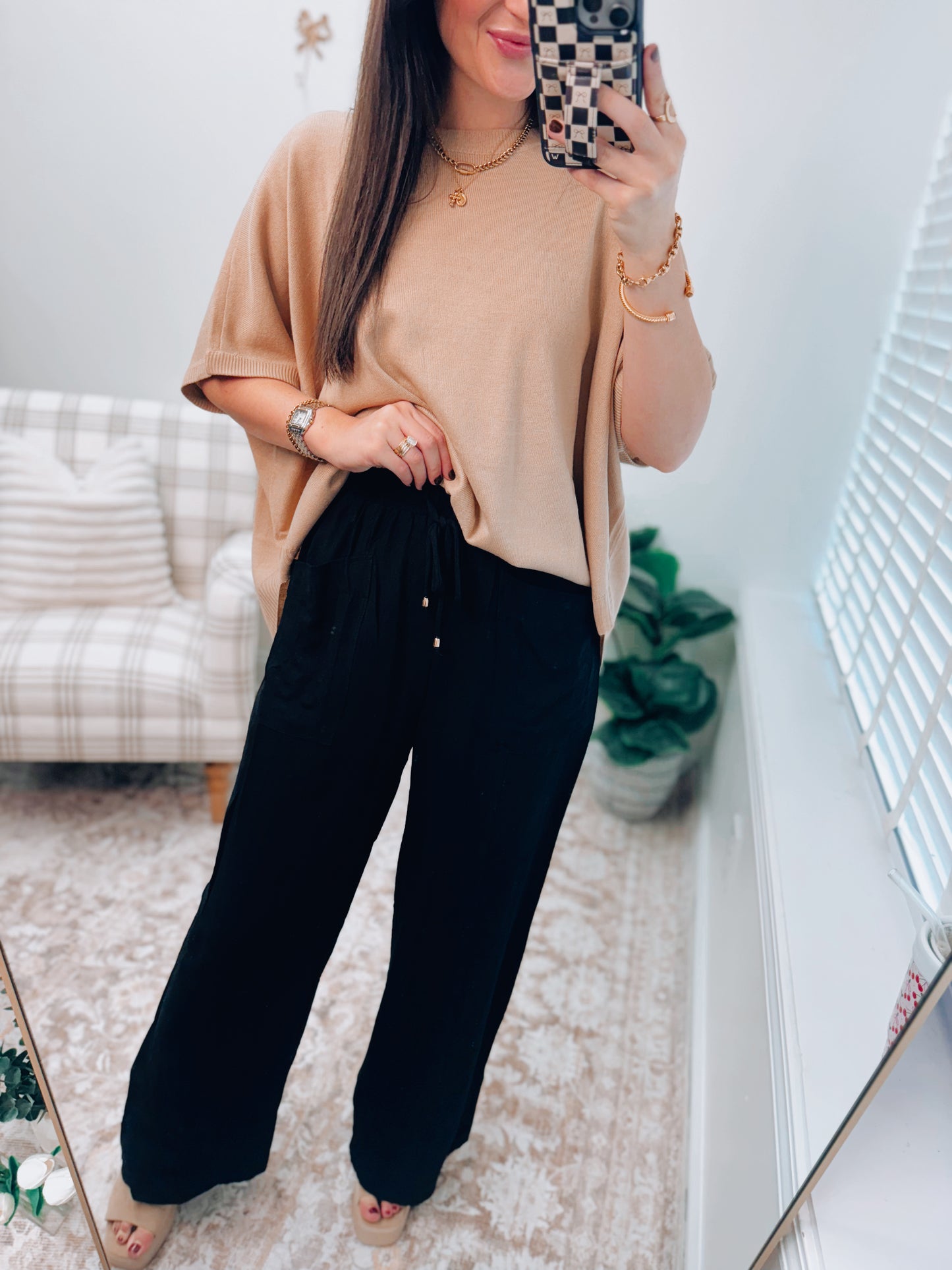Arden Tie Linen Pants - Black