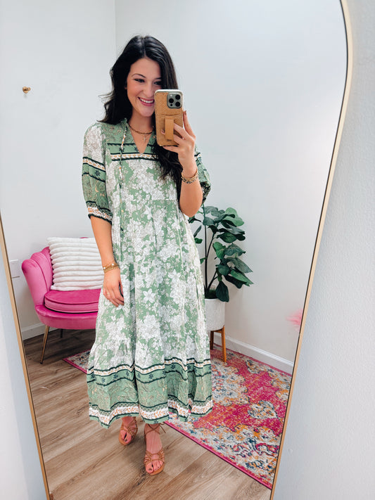 Sage Mix Midi Dress