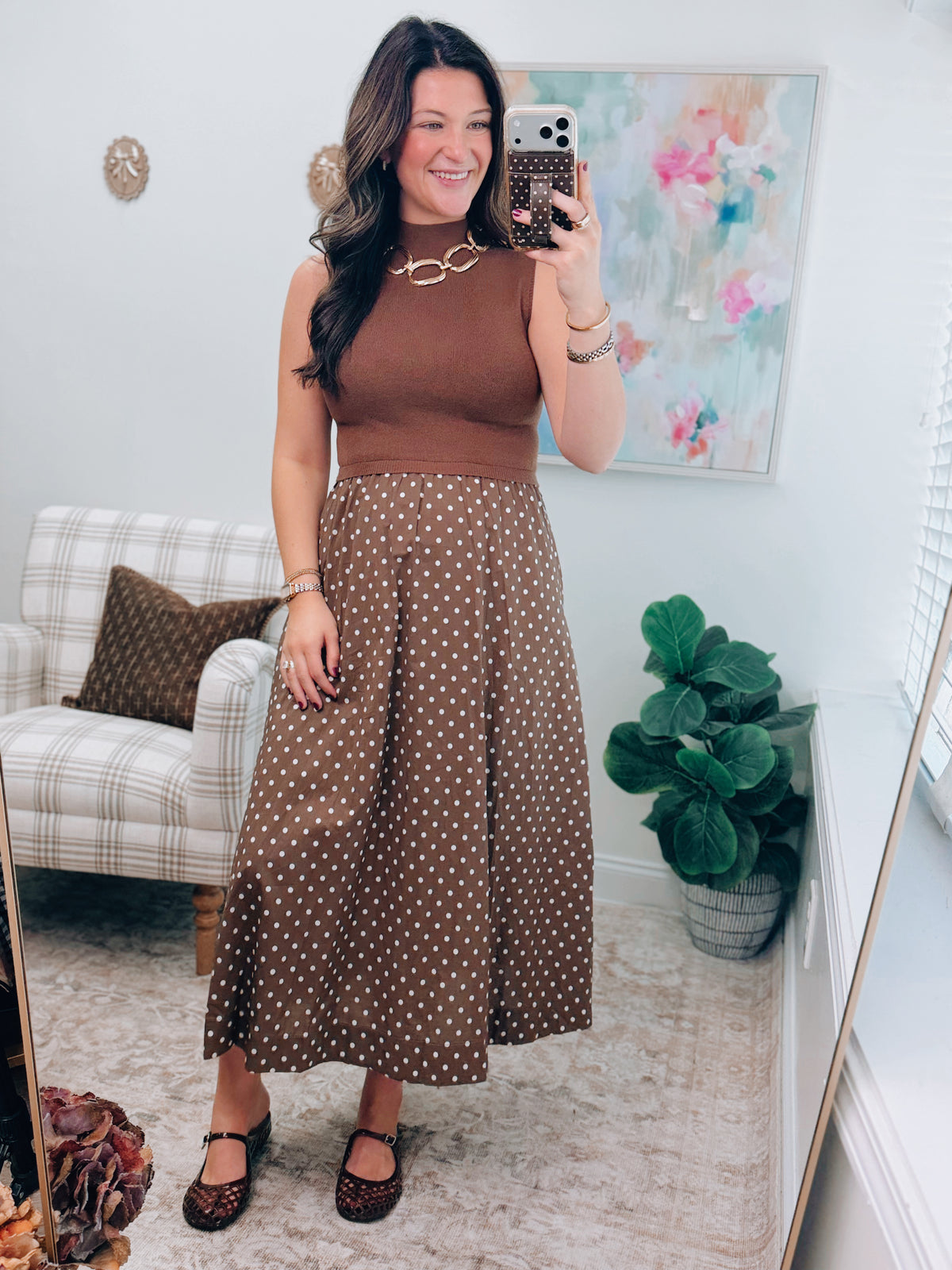 Stevie Sweater Combo Polka Dot Midi Dress