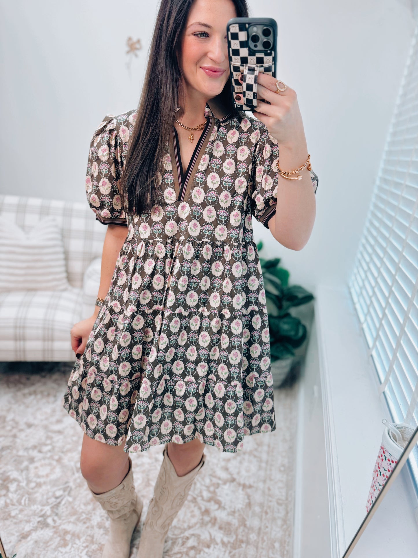 Golden Bouquet Mini Dress