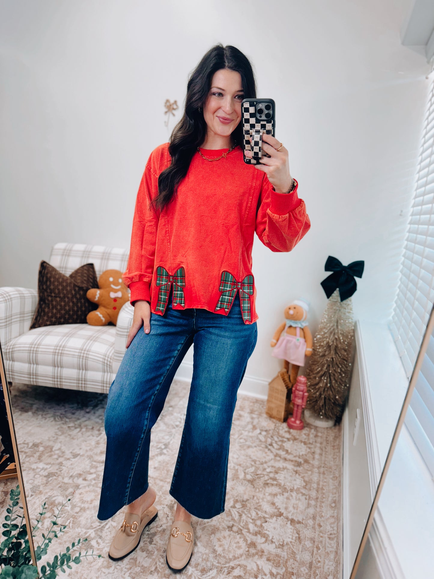 Mineral Wash Plaid Bow Top