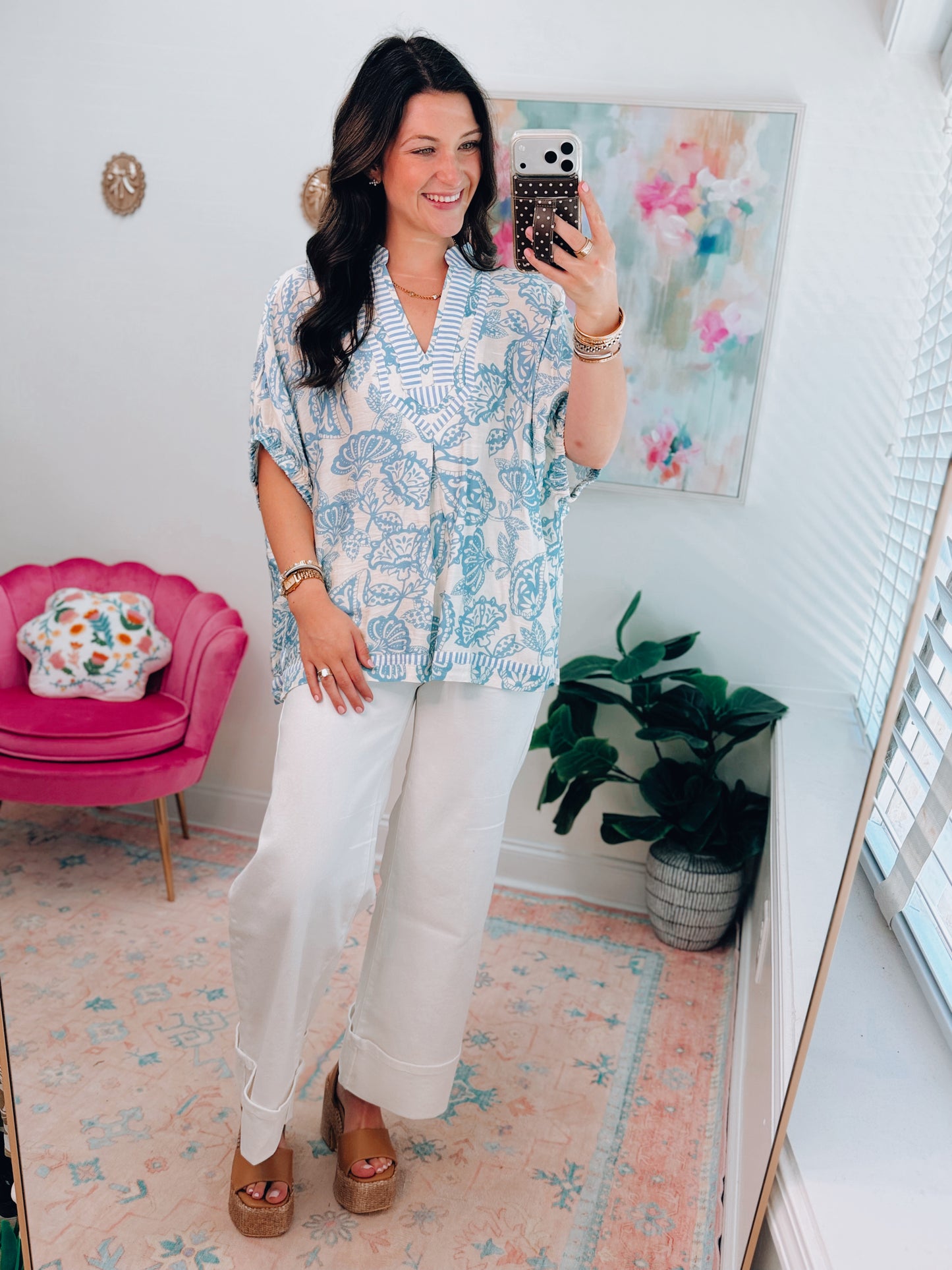 Light Blue Coastal Dolman Top