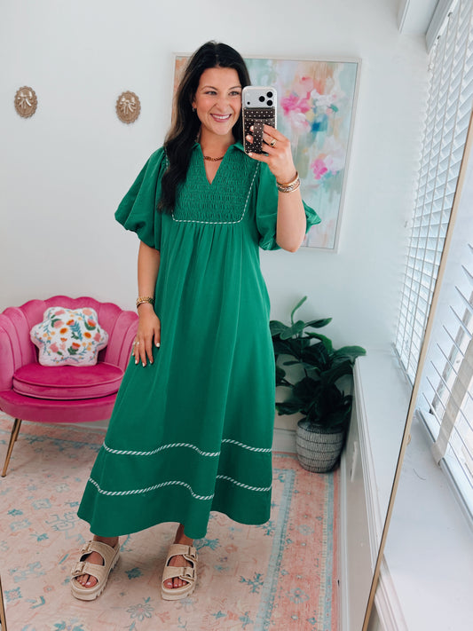 Luci Puff Sleeve Midi Dress - Green