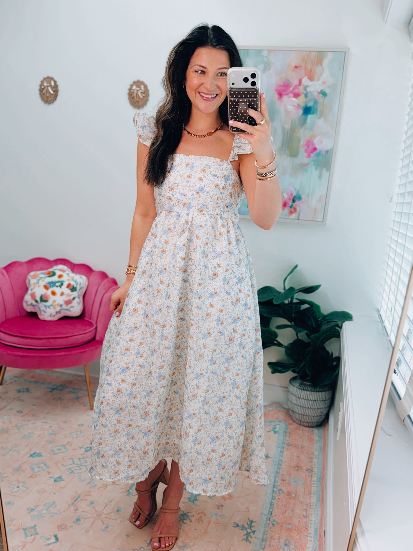 Sadie Floral Midi Dress - Blue