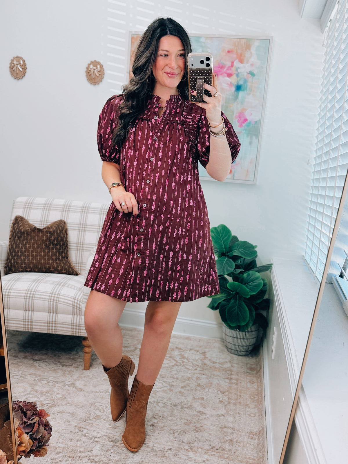Merlot Pleated Mix Mini Dress