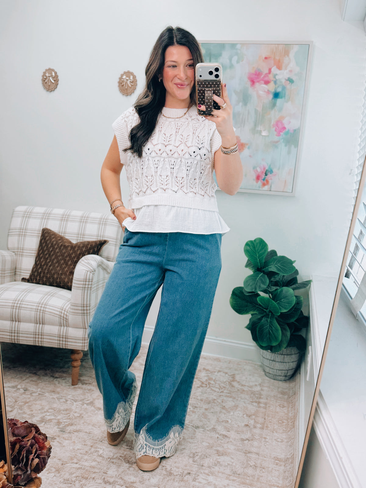 Ivory Crochet Layered Sweater Top