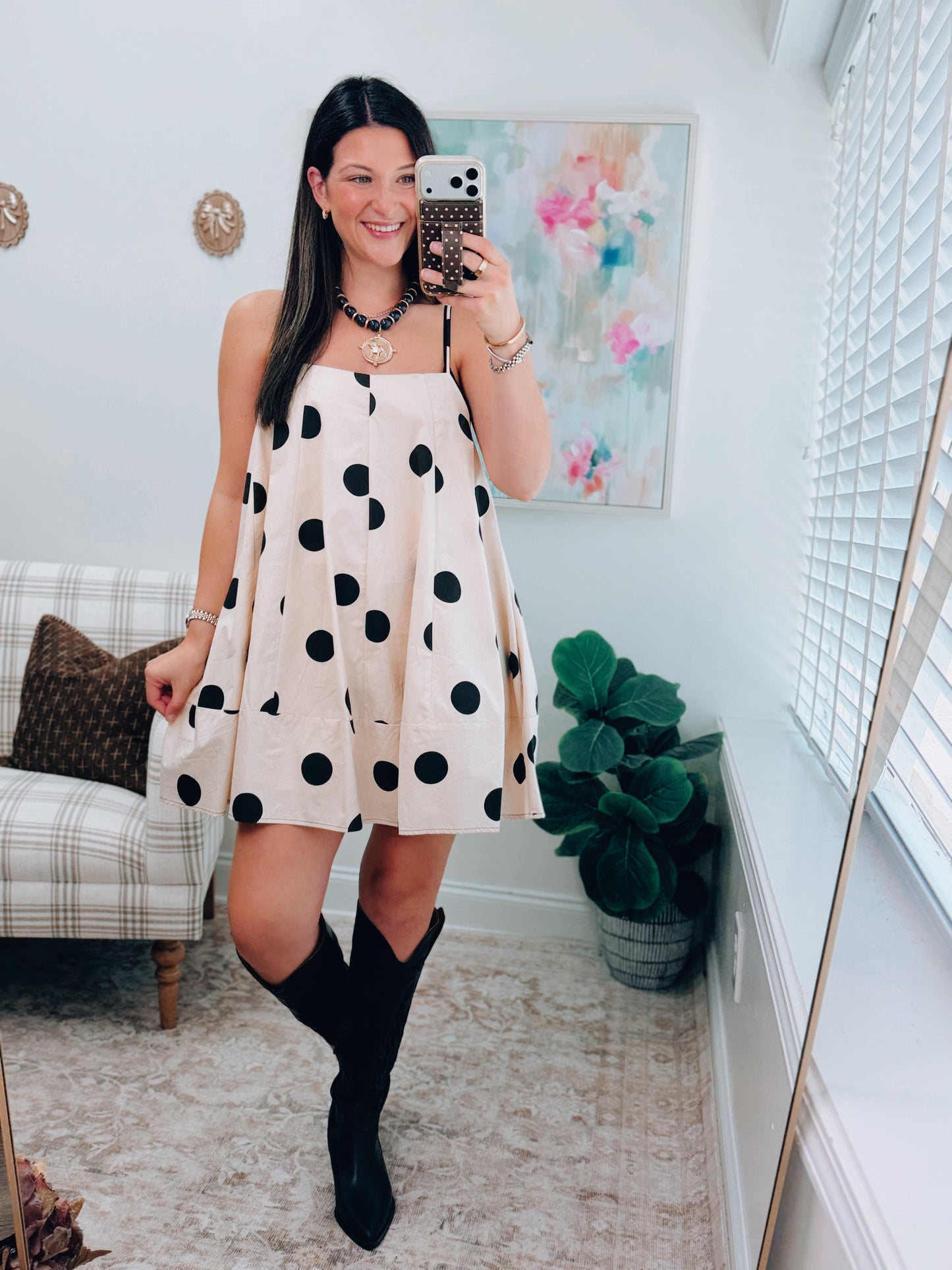 Cream Polka Dot Mini Dress