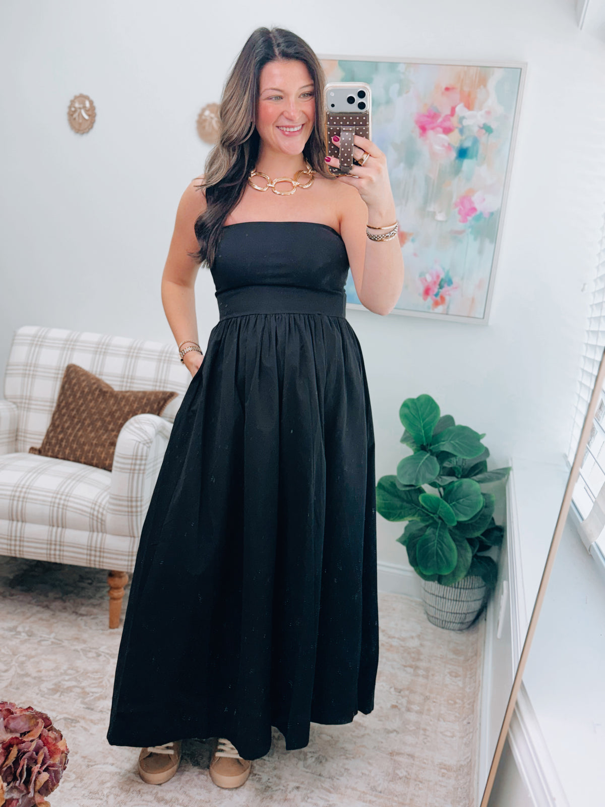 Black Strapless Flowy Maxi Dress