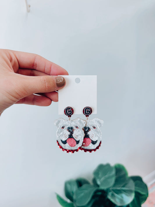 Bulldog Face Drop Glitter Earrings
