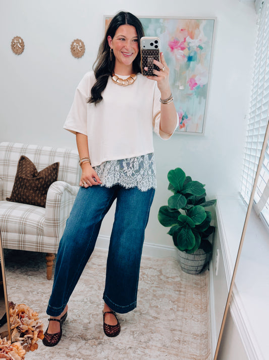 Sienna Cream Lace Trim Top