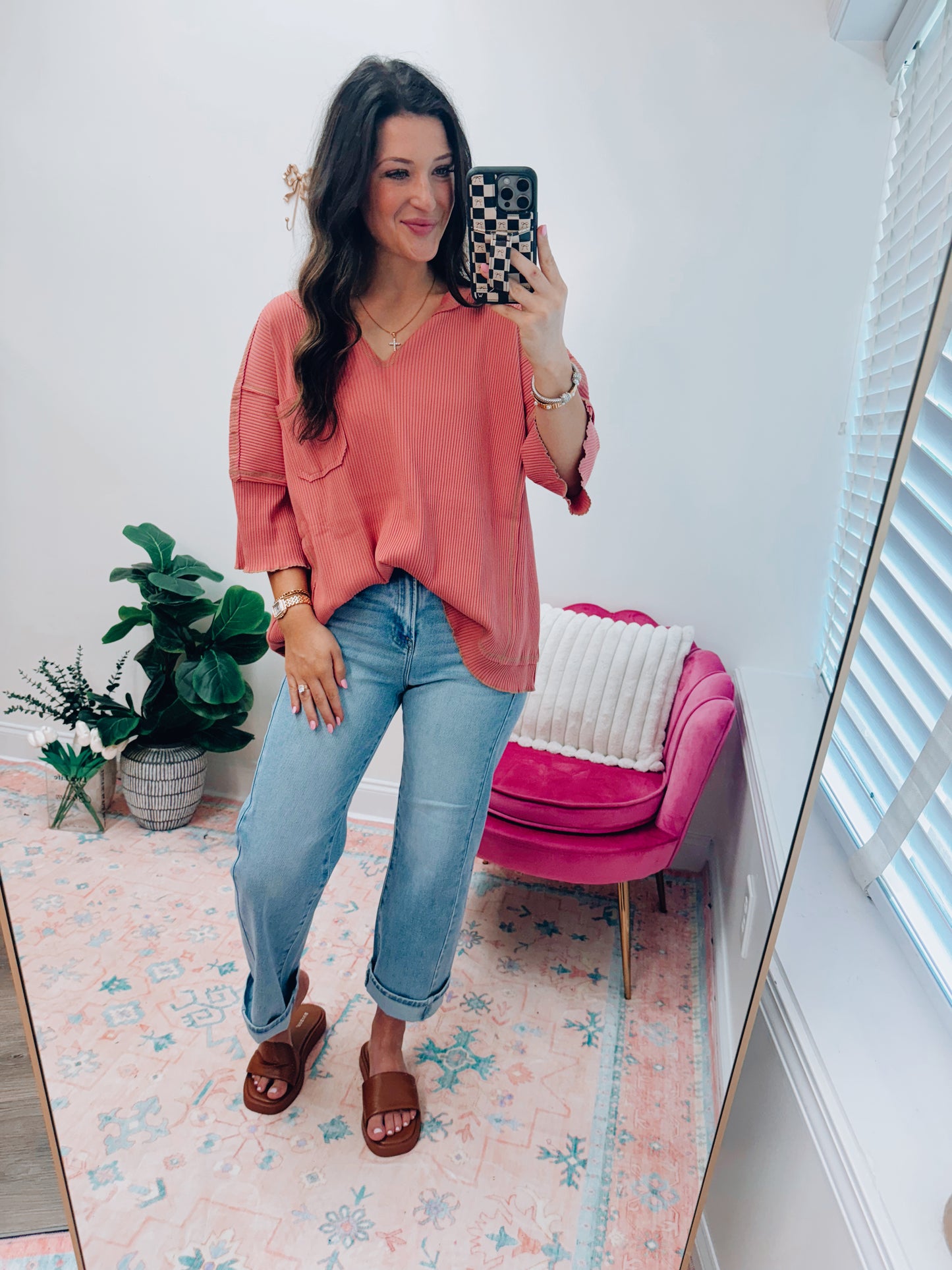 Mauve Ribbed Oversized Top