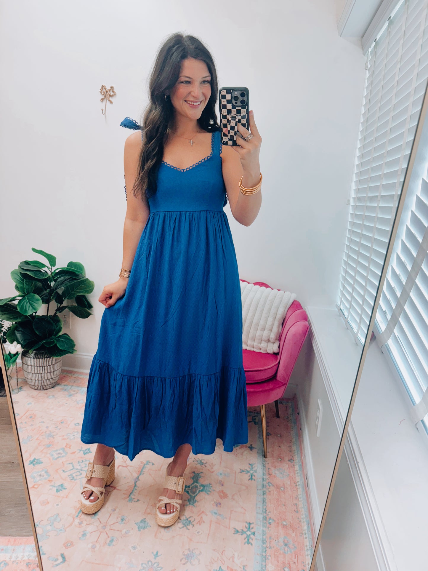 Scallop Trim Tiered Midi Dress