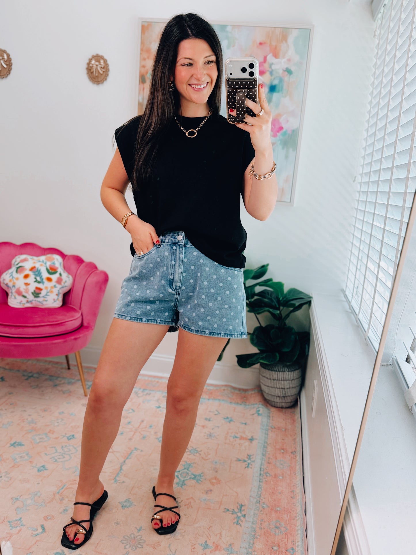 Polka Dot Denim Shorts