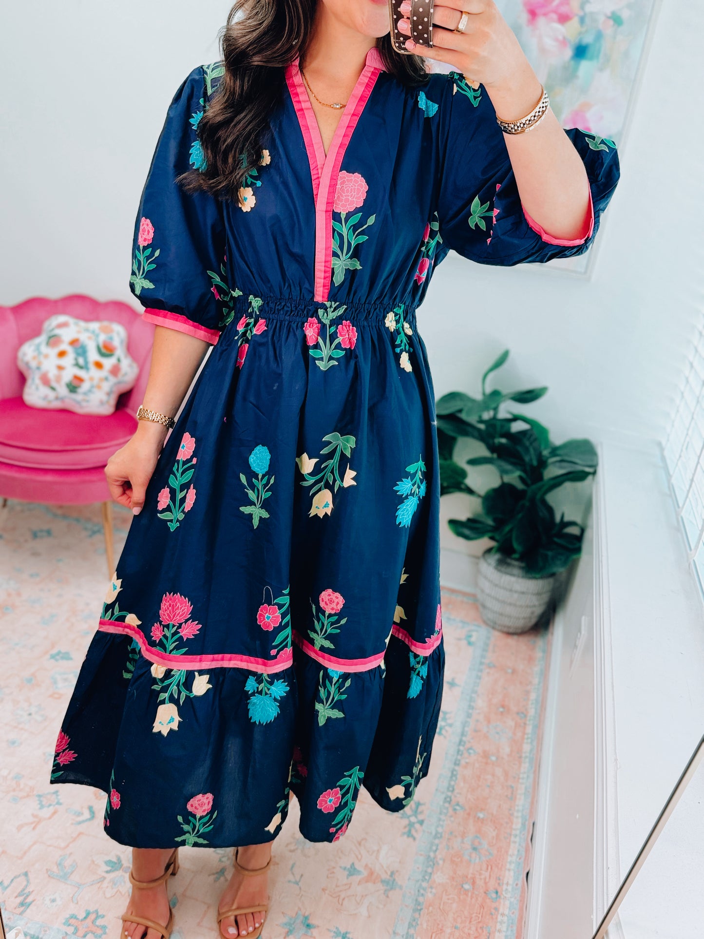 CURVY Navy Floral Mix Midi Dress