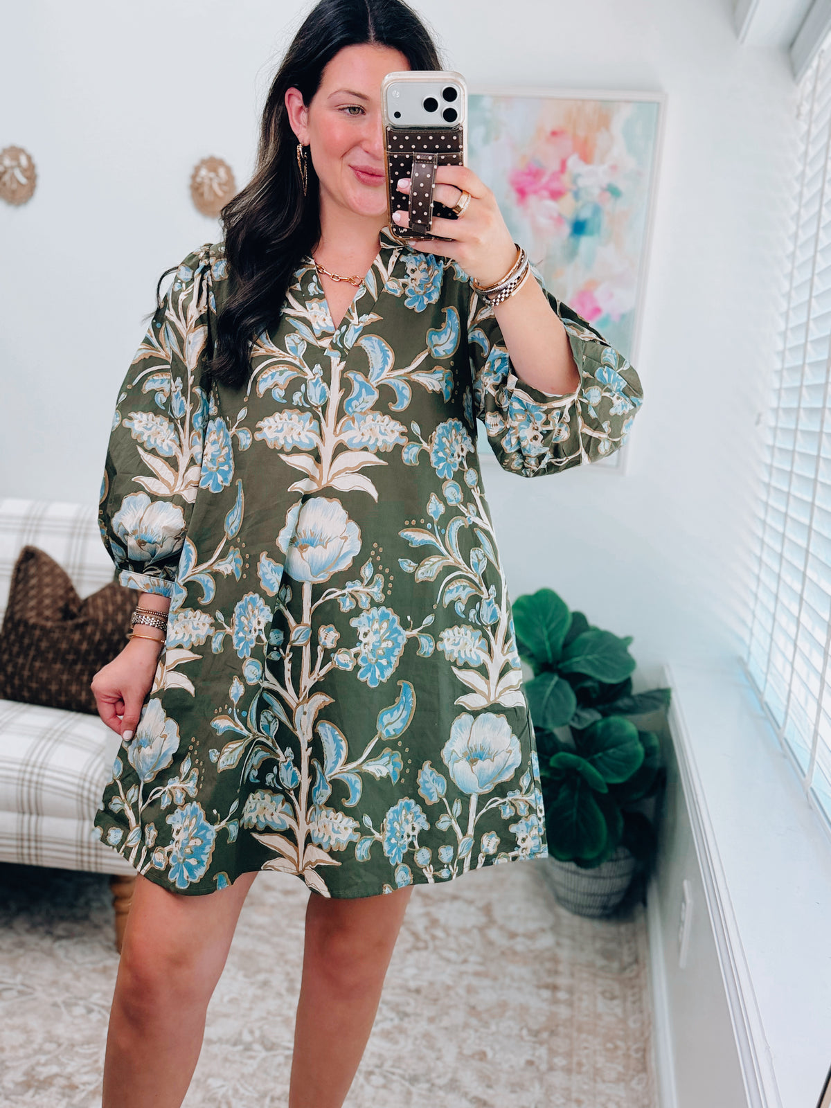CURVY Delaney Olive Floral Mix Mini Dress