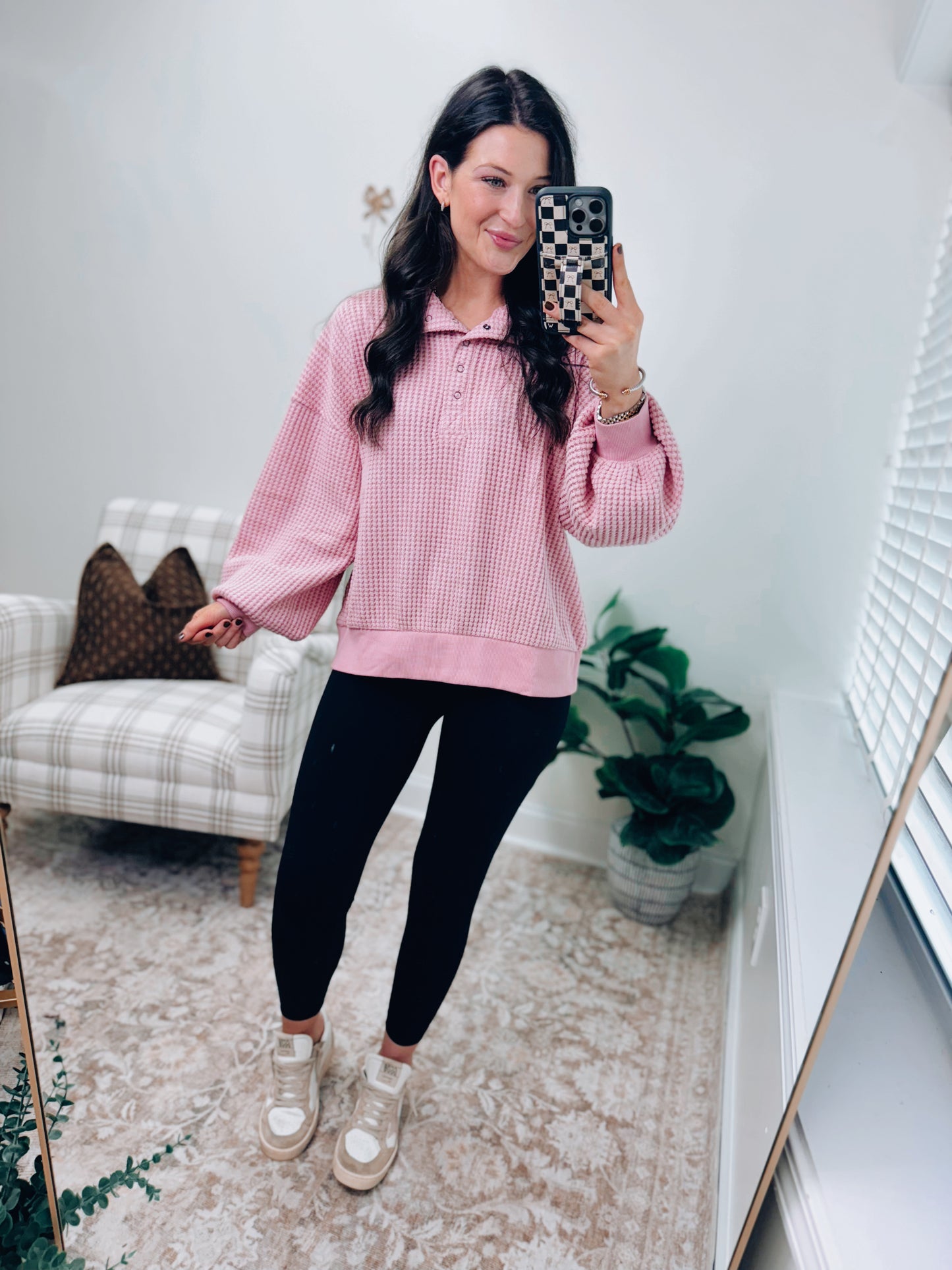 DOORBUSTER Pink Waffle Pullover