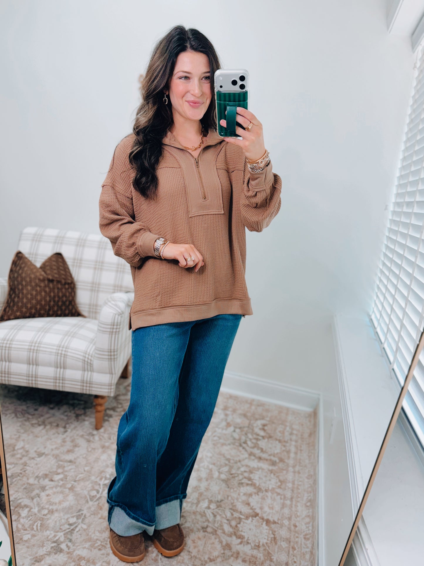 Everyday Layer Zip Patch Top - Mocha