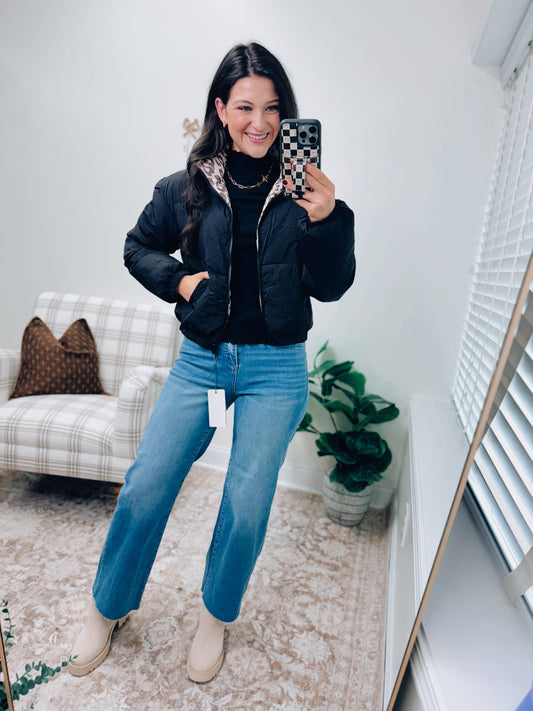 DOORBUSTER Reversible Leopard/Black Puffer Jacket