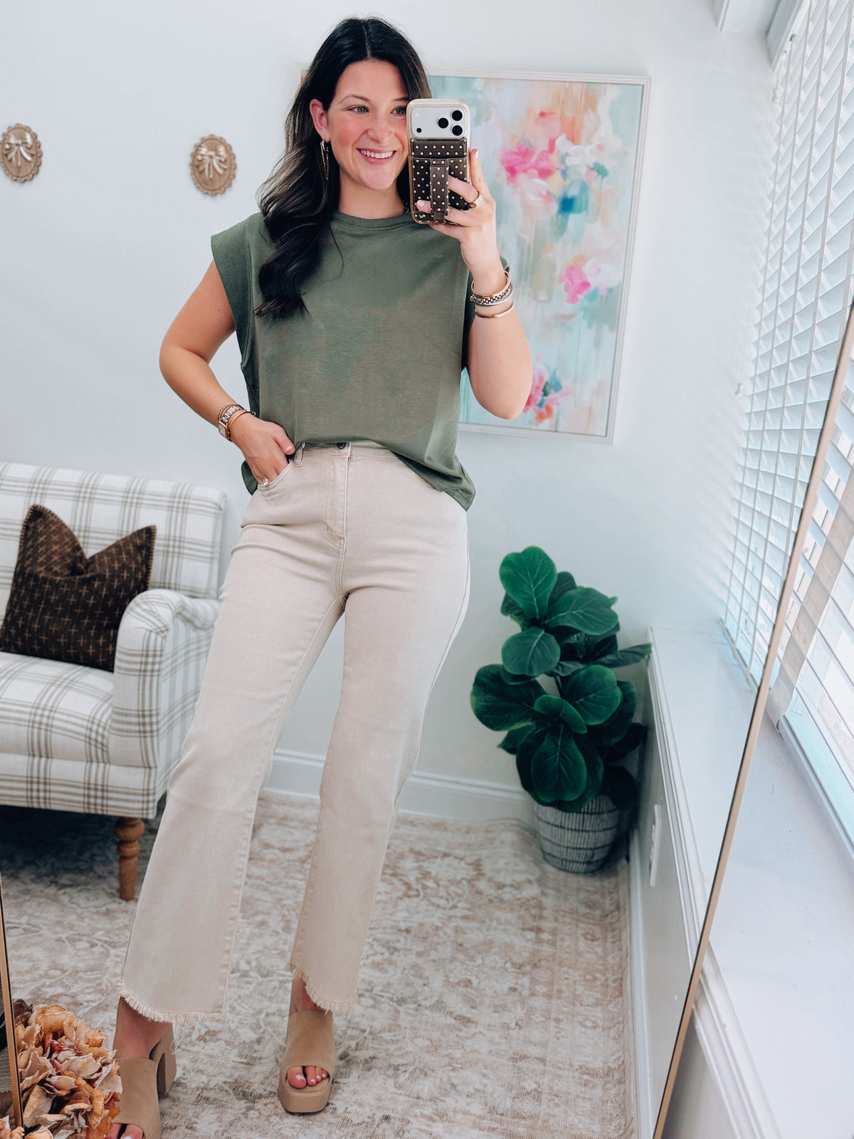Maisie Sand Beige Washed Cropped Denim