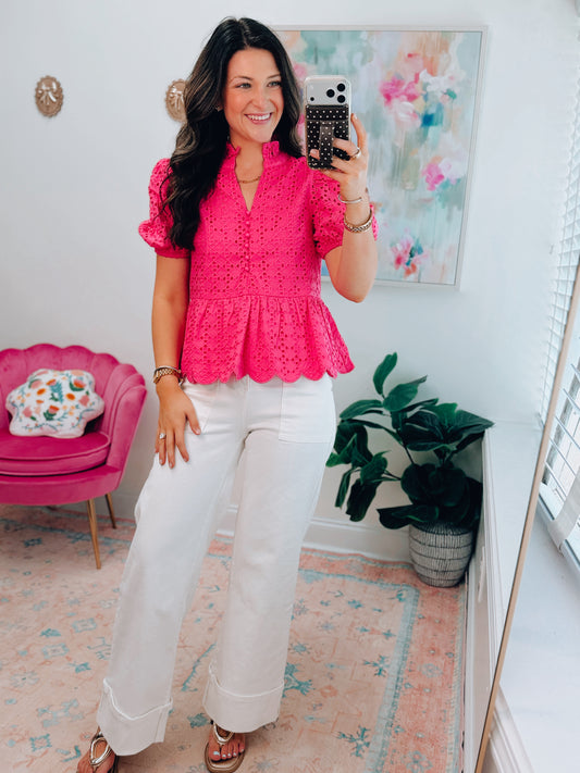 Simply Grace Eyelet Top - Pink