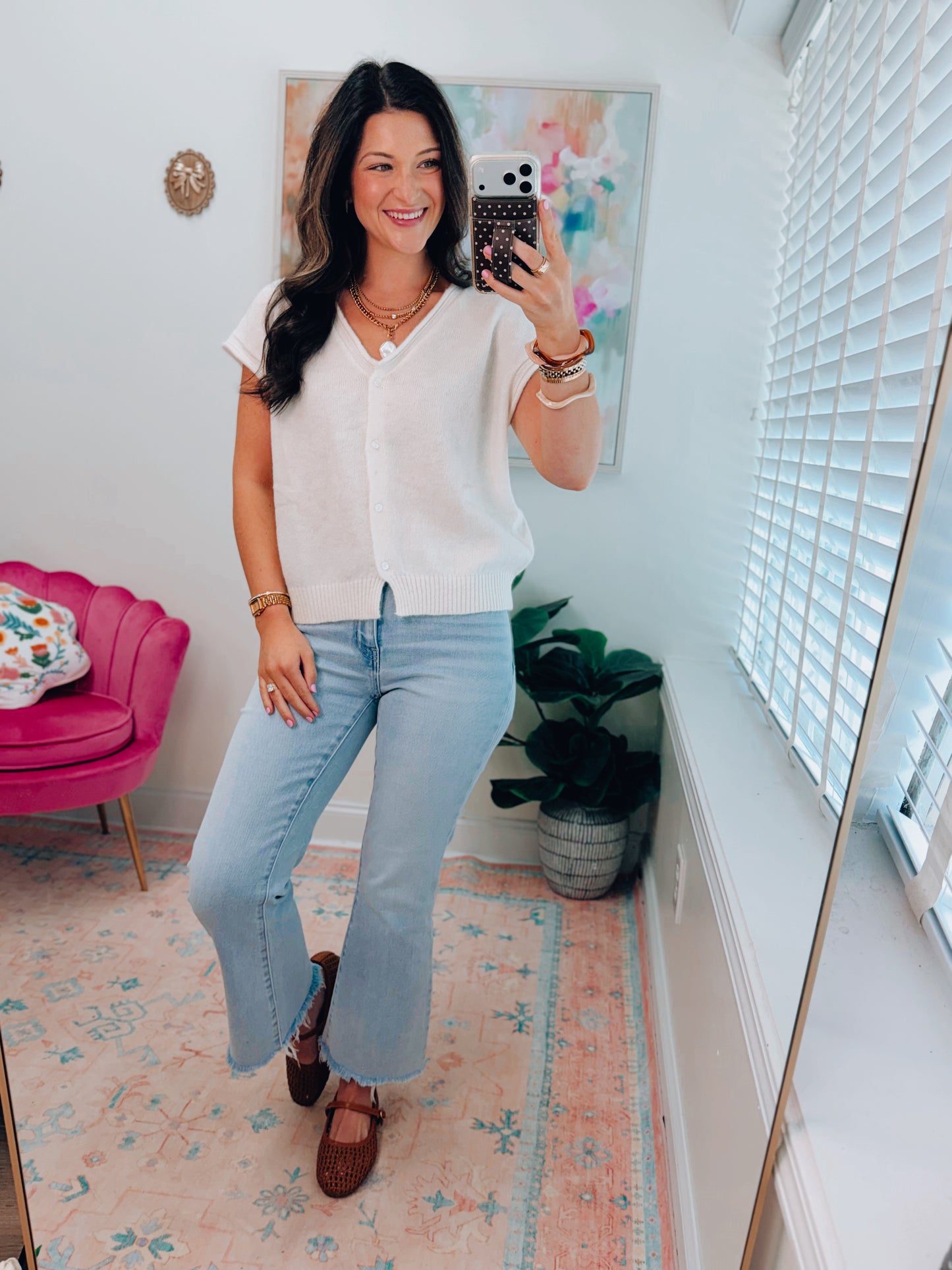 Ember Raw Edge Sleeveless Cardigan - Cream