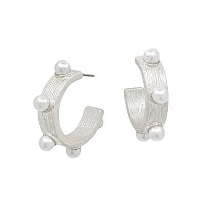 Thick Silver Pearl Mini Hoops