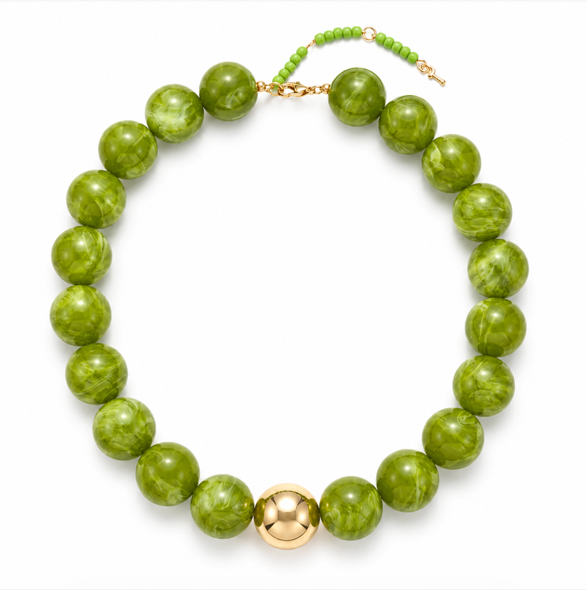 Olive Shell Bubble Beaded Statement Necklace
