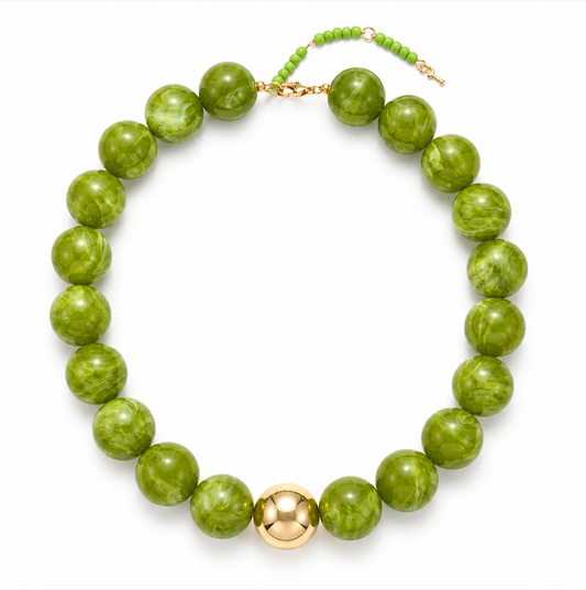 Olive Shell Bubble Beaded Statement Necklace