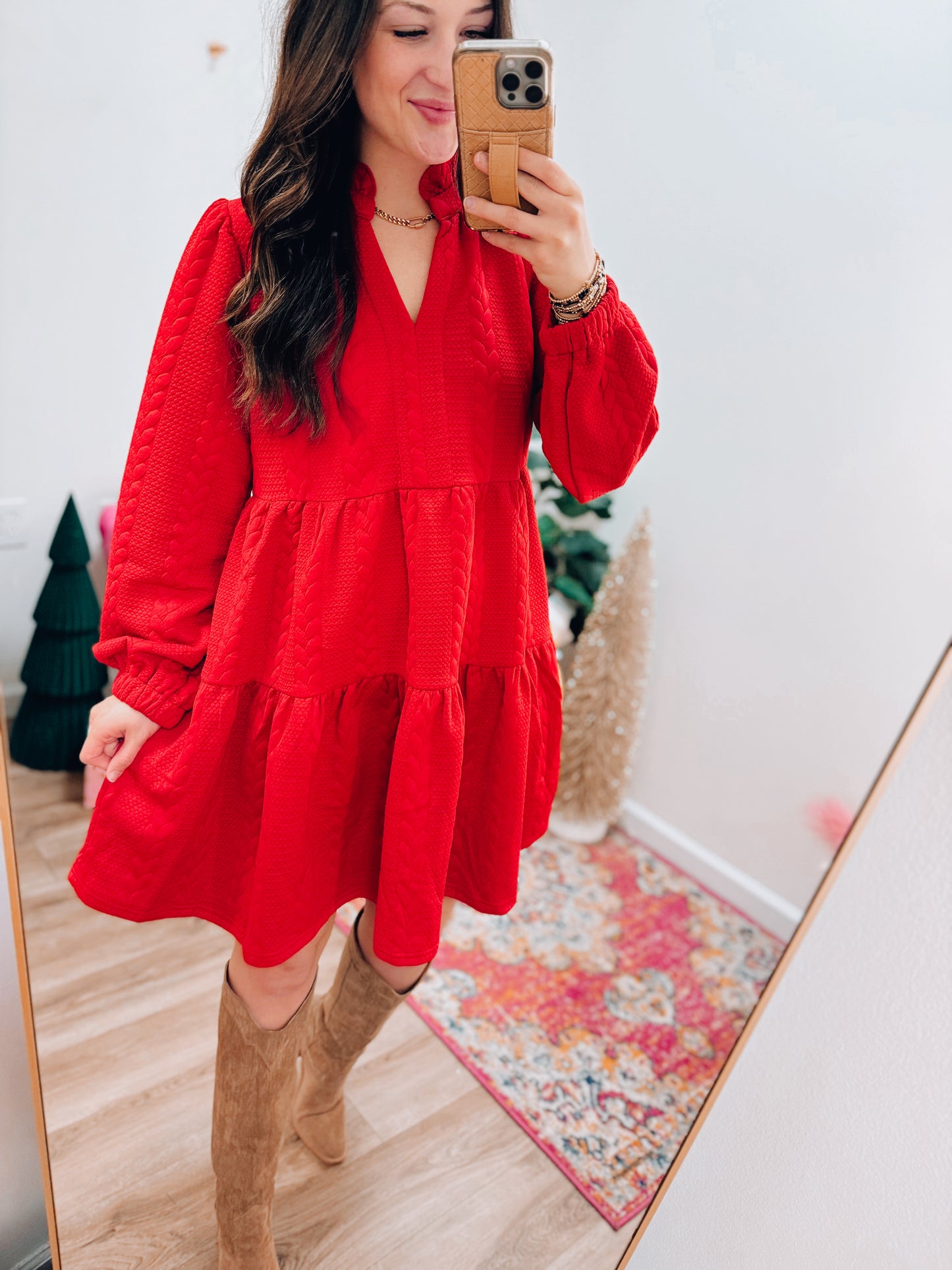 Holiday Red Cable Textured Mini Dress