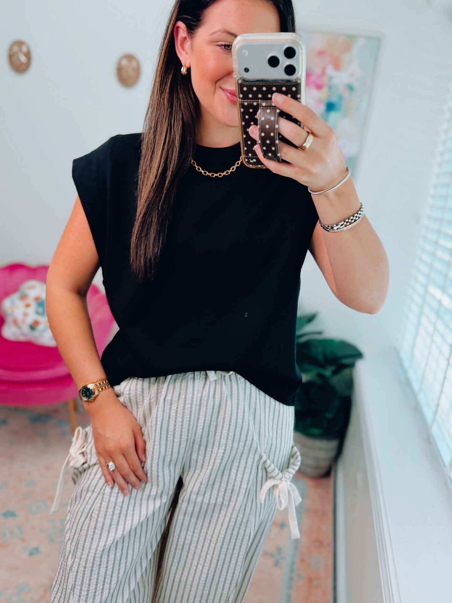 Black Basic Scuba Cuff Top