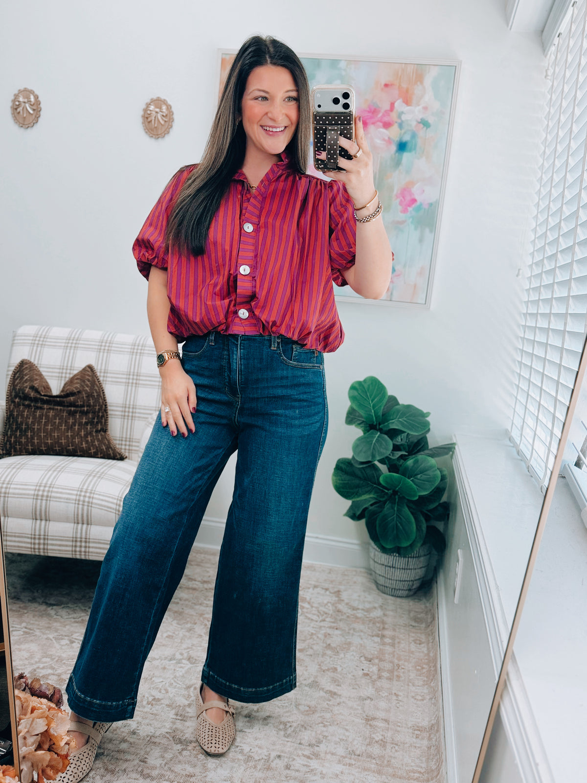 Margaret Plum Stripe Bubble Hem Top