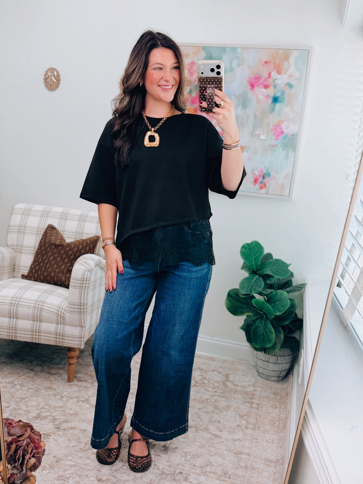 Sienna Black Lace Trim Top