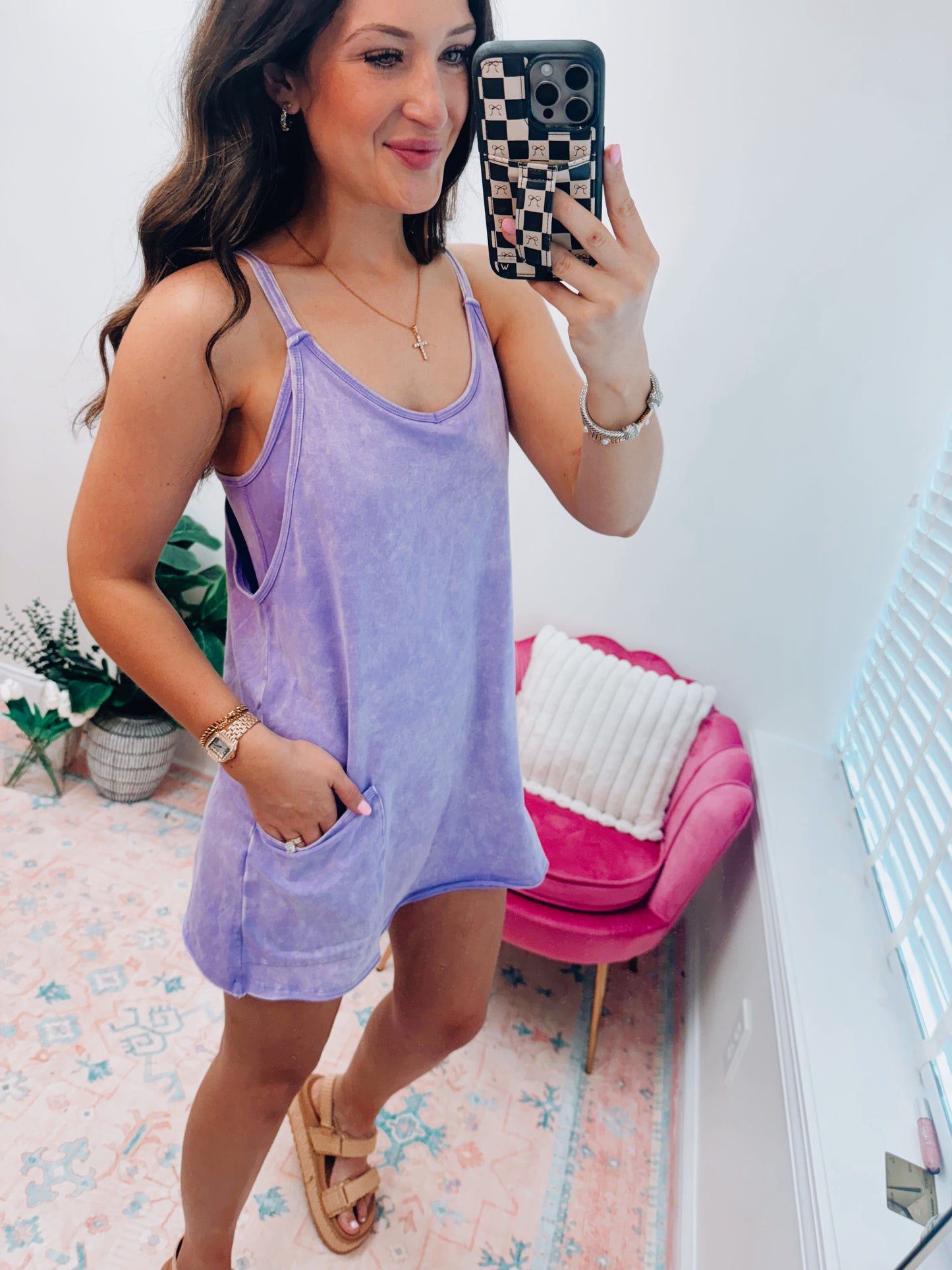 Emmie Mineral Pocket Tennis Dress Romper - Lavender