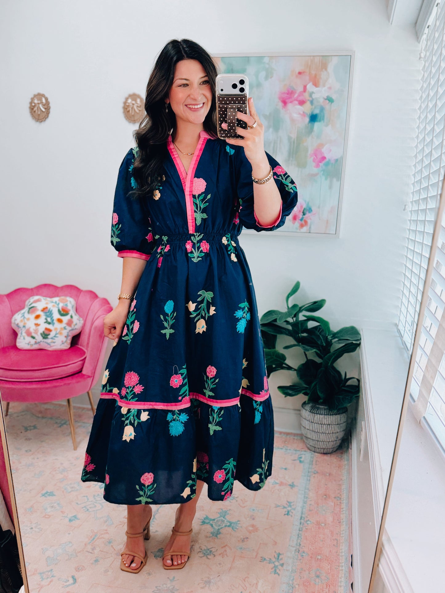 CURVY Navy Floral Mix Midi Dress
