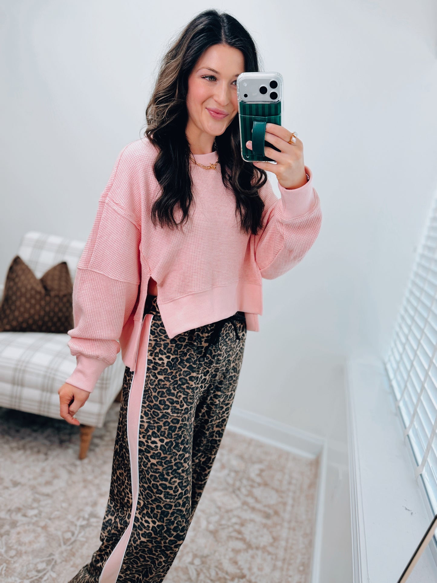 Waffle Knit Oversized Long Sleeve Top