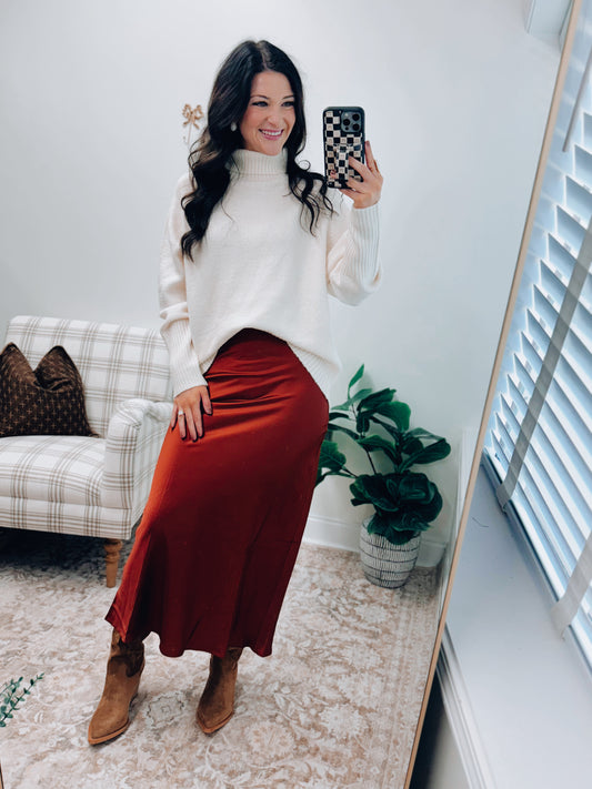 Veda Satin Midi Skirt - Sienna