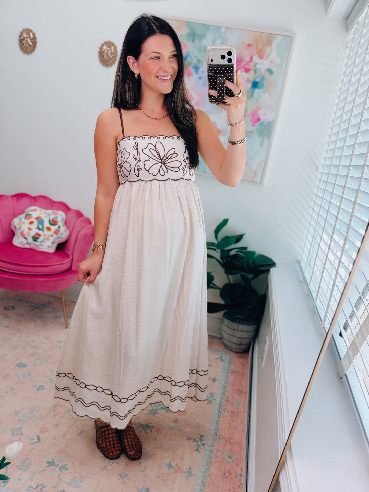 Floral Embroidered Scallop Midi Dress