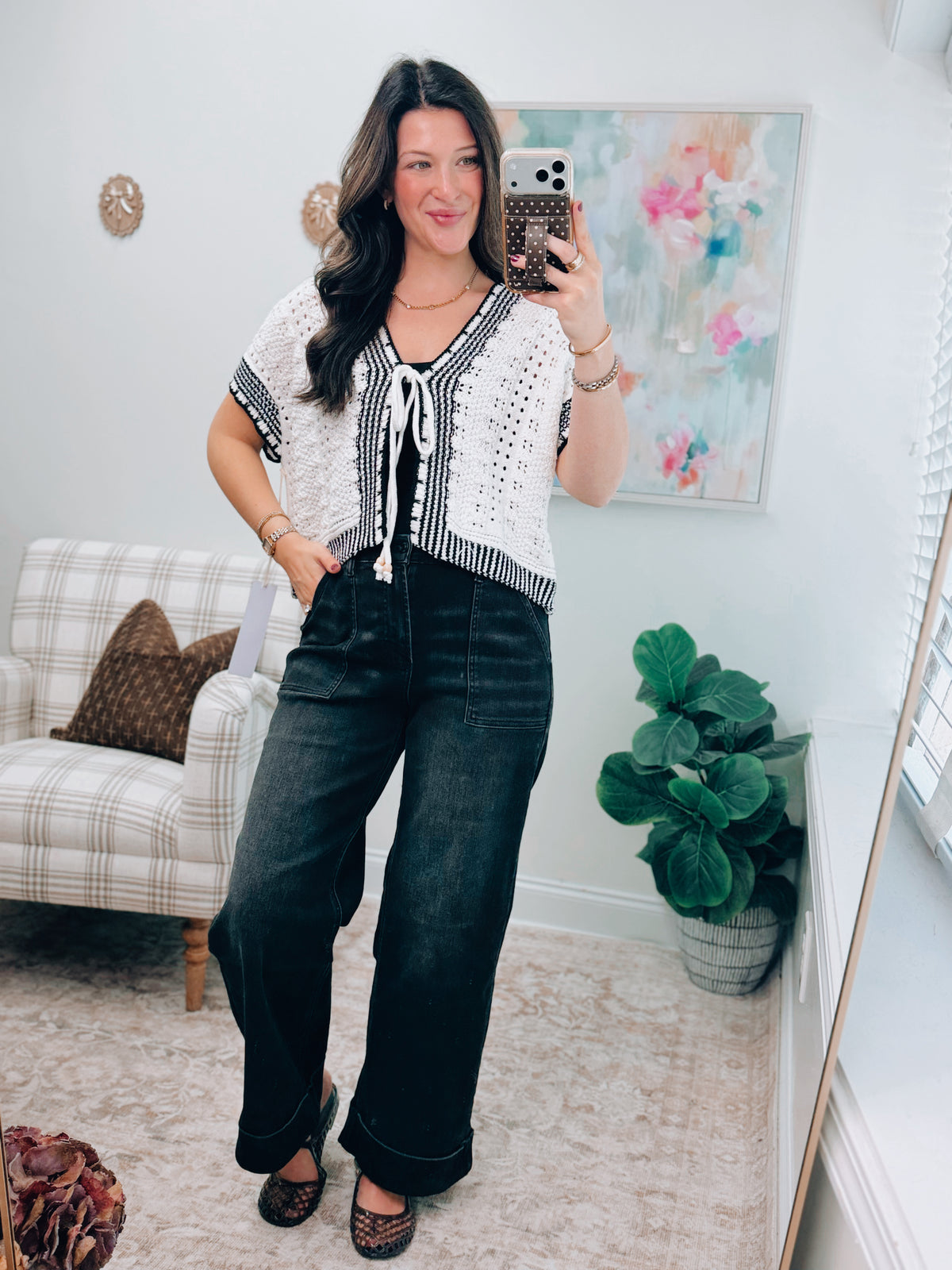 Open Crochet Knit Tie Top