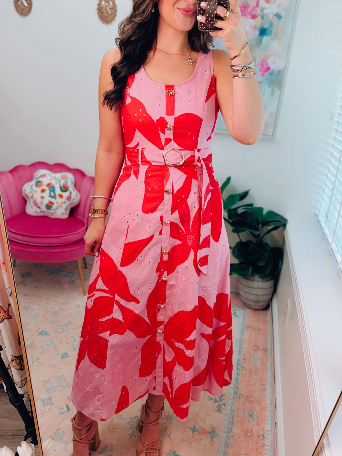 Magnolia Eyelet Mix Midi Dress