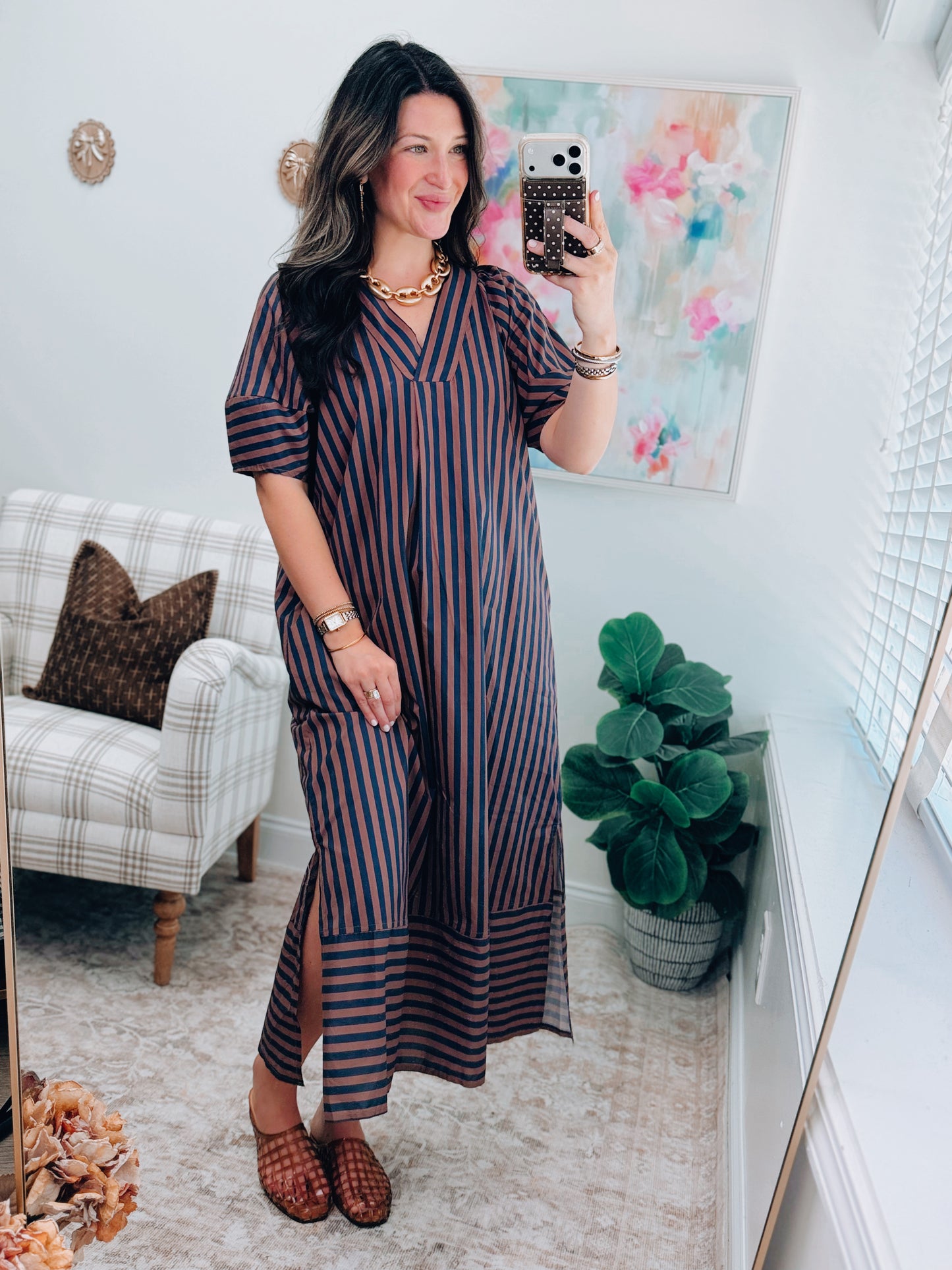 Ivy Combo Striped Midi Dress