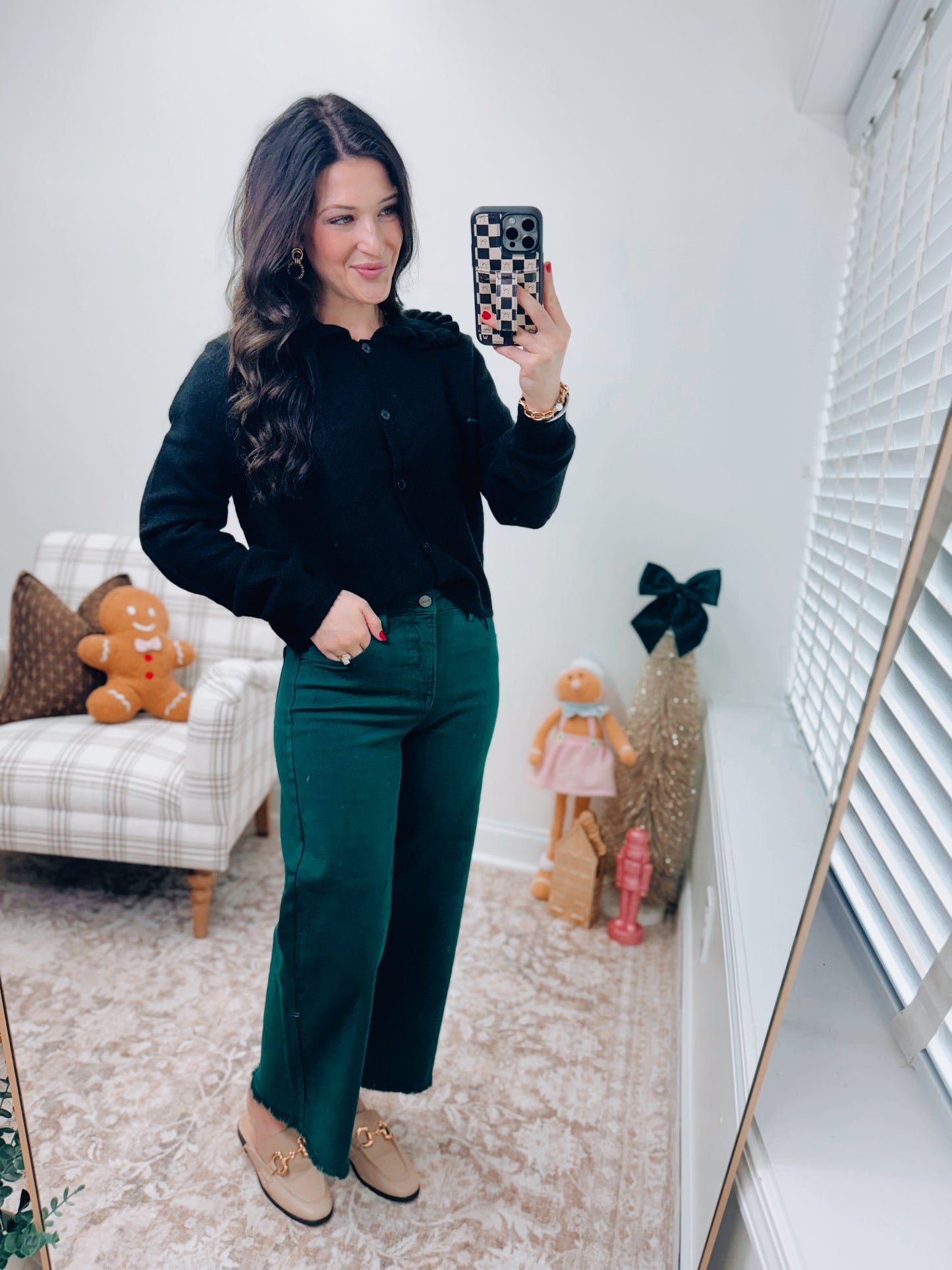 CURVY Hunter Green Risen Tummy Control Wide Leg Denim