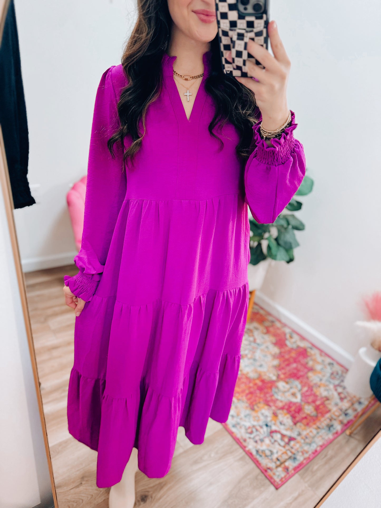 Bailey Midi Dress - Deep Magenta