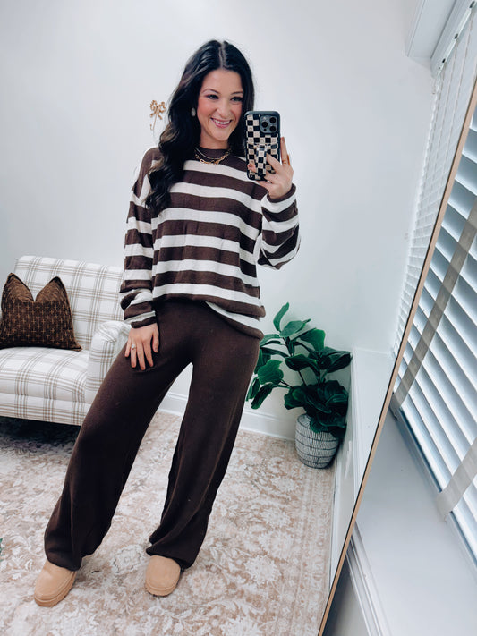 SoftWave Stripe Knit Set - Brown