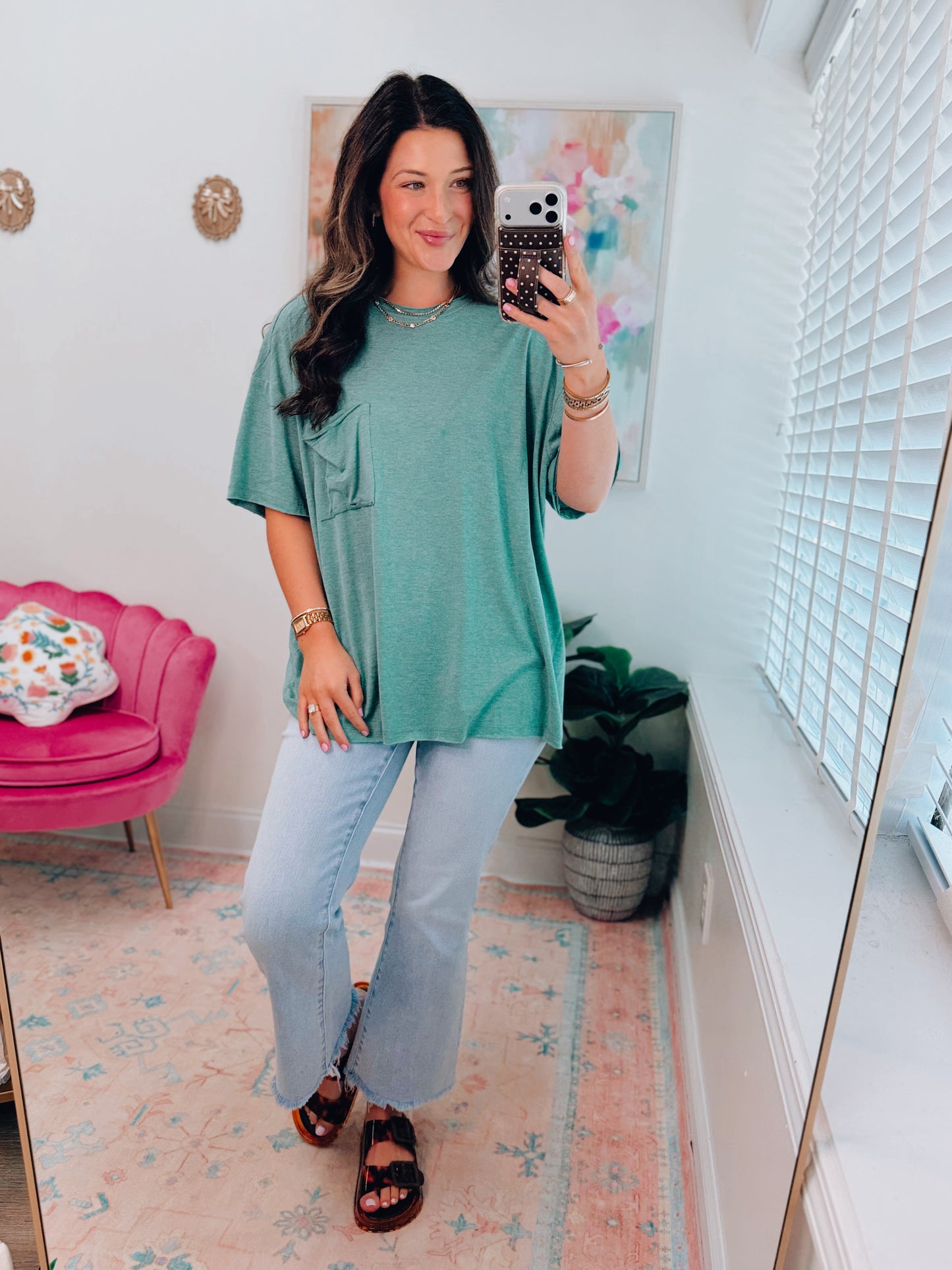 Everyday Basic Oversized Pocket Tee - Green