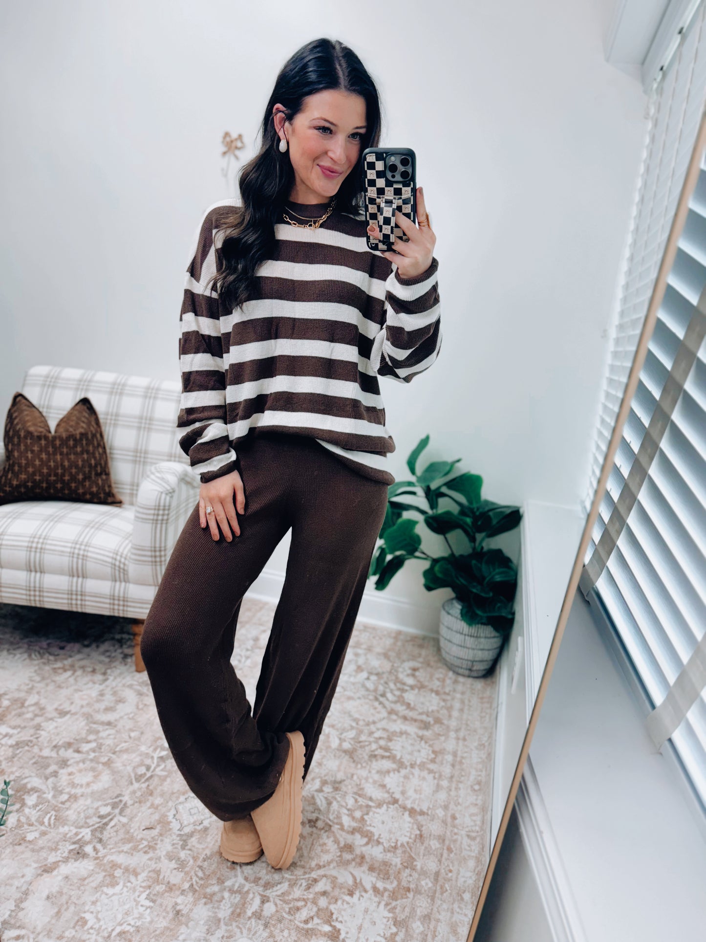 SoftWave Stripe Knit Set - Brown